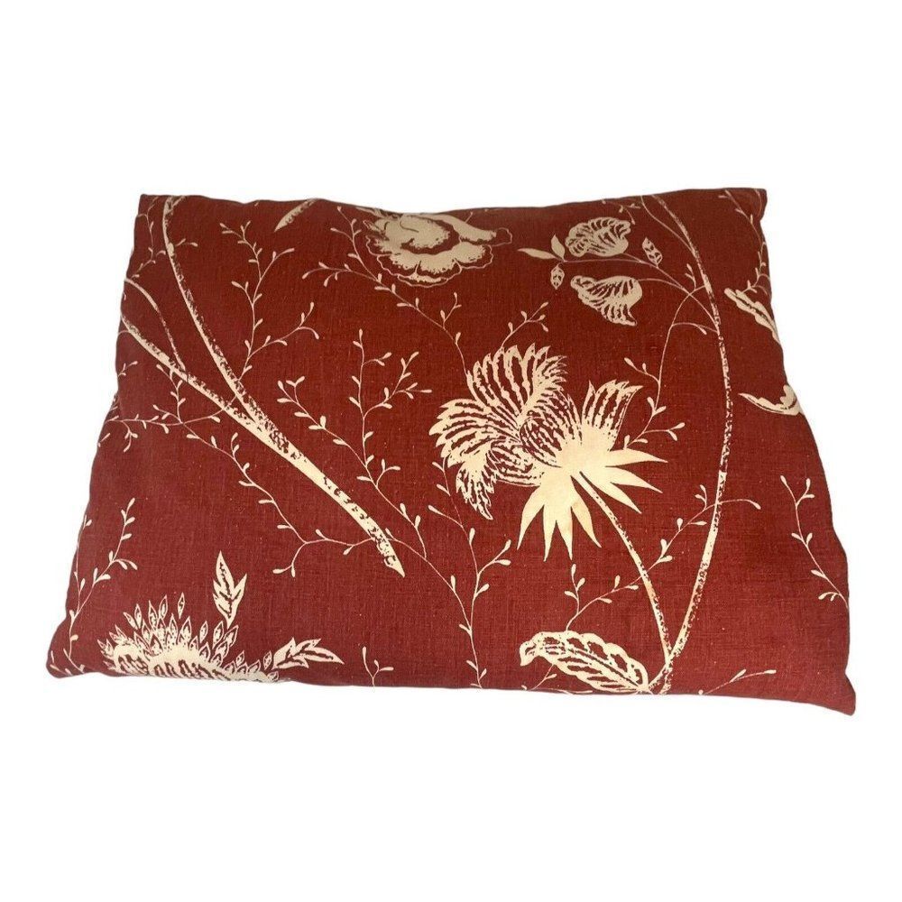Vintage Thistle Flower Tapestry Brown Pillow White Floral 18” Square Cottagecore